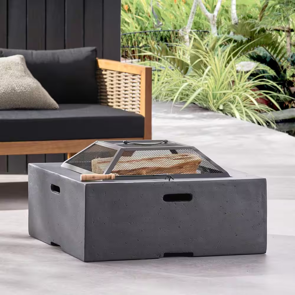Grey Square Wood-Burning Fire Pit