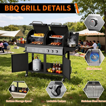 Dual-Fuel Charcoal and Propane Grill with Side Burner