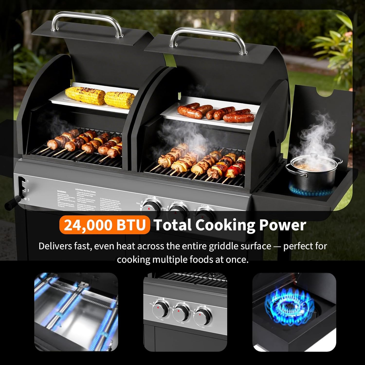 Dual-Fuel Charcoal and Propane Grill with Side Burner