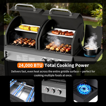 Dual-Fuel Charcoal and Propane Grill with Side Burner
