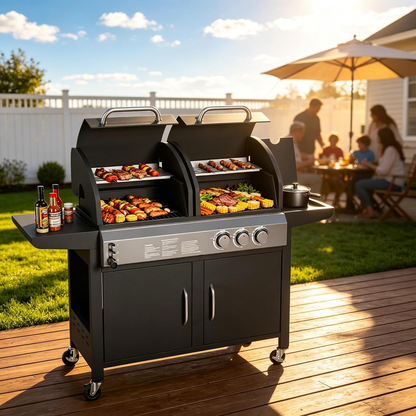 Dual-Fuel Charcoal and Propane Grill with Side Burner
