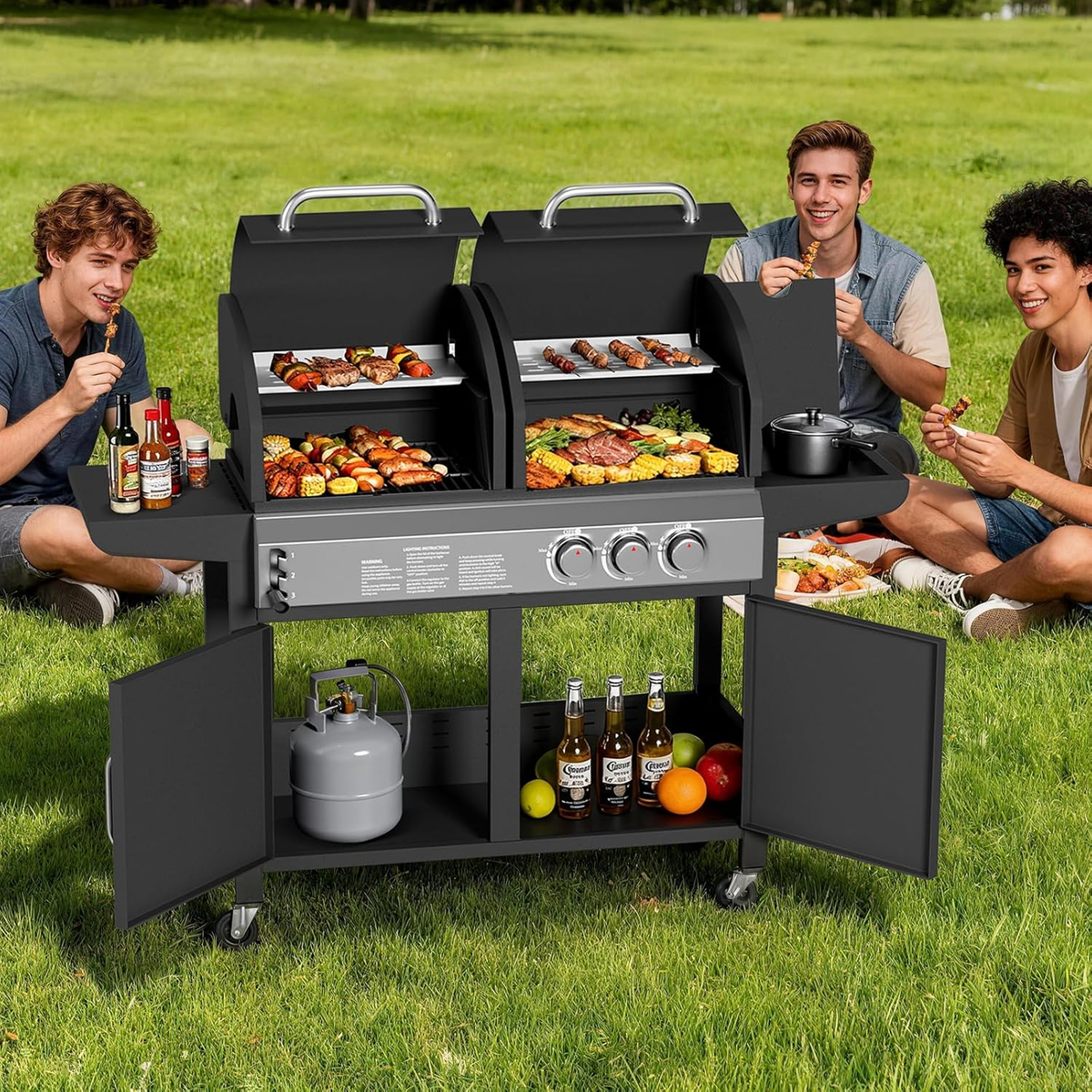 Dual-Fuel Charcoal and Propane Grill with Side Burner