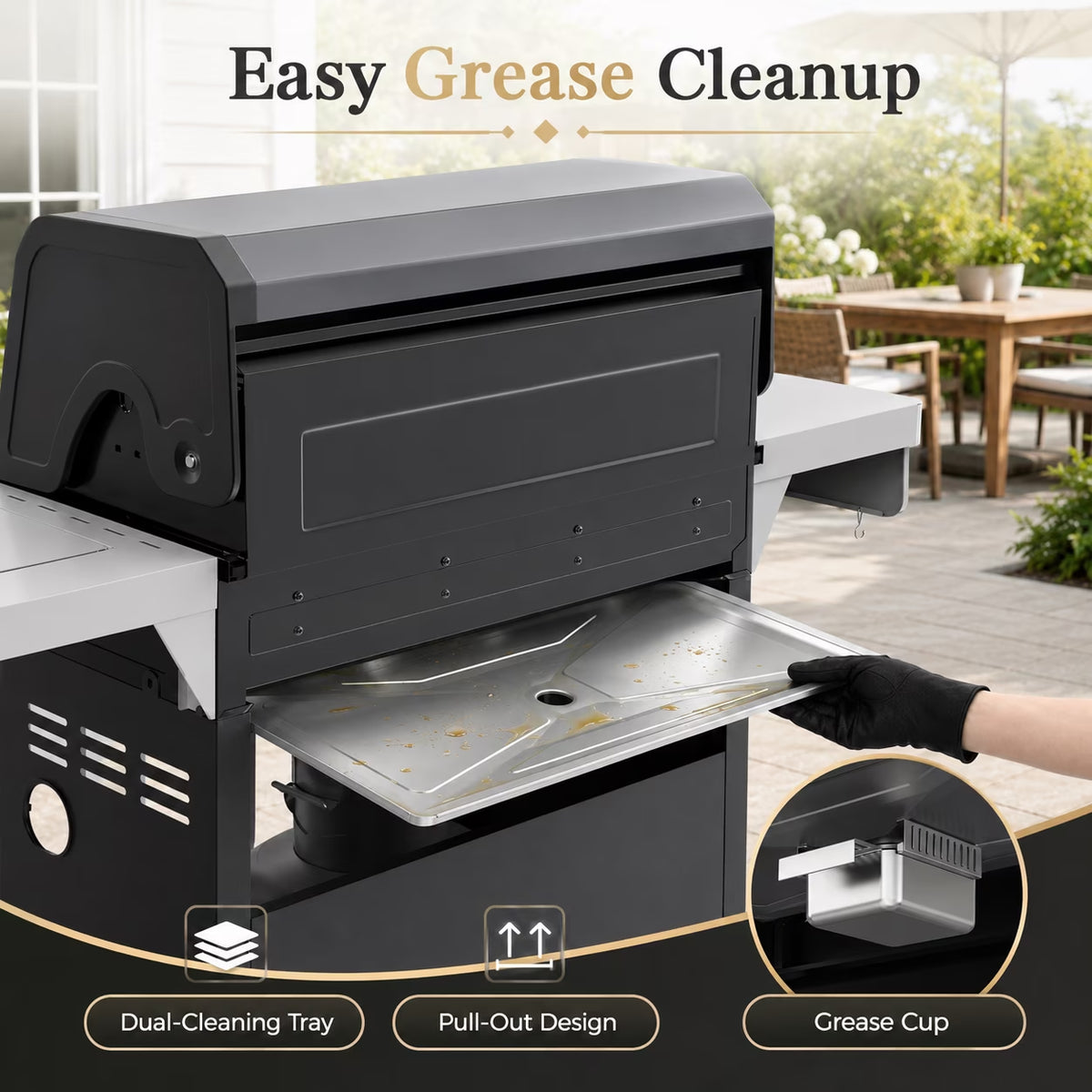 Gas Grill with Side Burner, 56,000 BTU Outdoor BBQ 4-Burner Propane Grill with Lid Viewing Window, Built-In Thermometer, Cast Iron Grates, Warming Rack for Patio Backyard