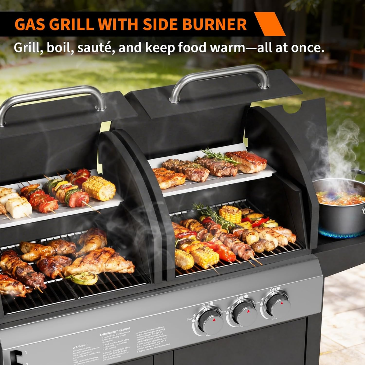 Dual-Fuel Charcoal and Propane Grill with Side Burner