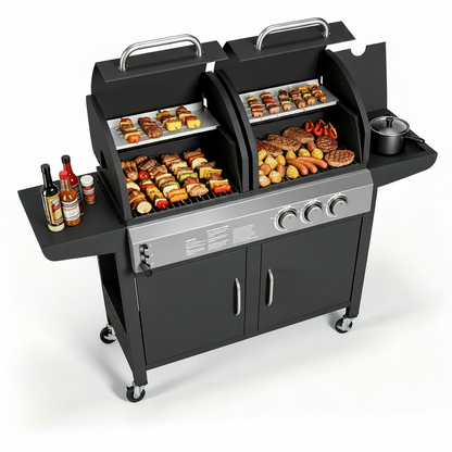 Dual-Fuel Charcoal and Propane Grill with Side Burner