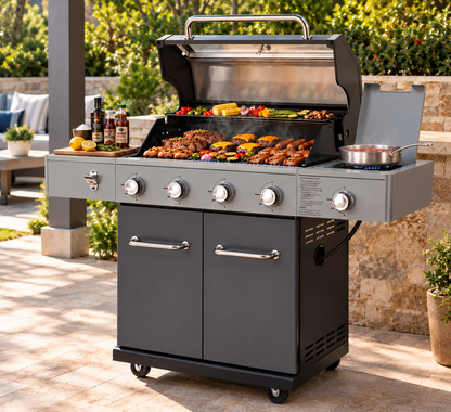 Dual-Fuel Charcoal and Propane Grill with Side Burner