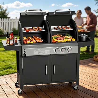 Dual-Fuel Charcoal and Propane Grill with Side Burner