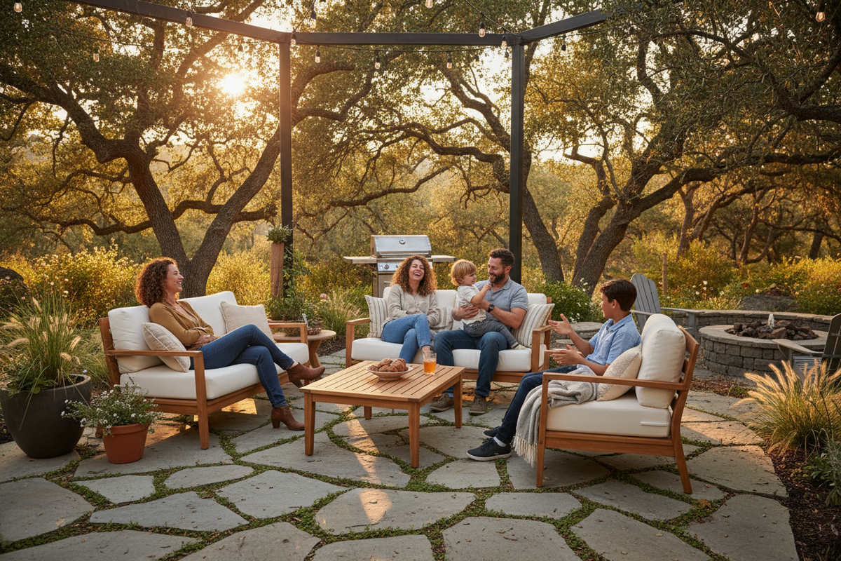 People in Backyard at Golden Hour
